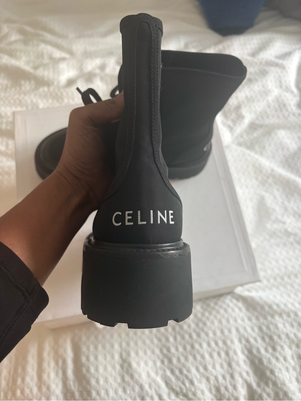 Celine Black Lace-Up Platform Combat Boots - Picture 4 of 9